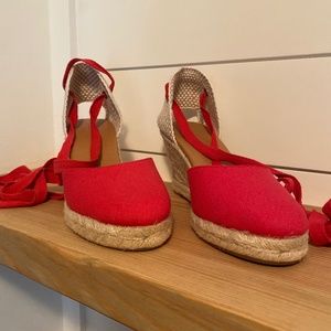 J. CREW CANVAS ANKLE-WRAP ESPADRILLES WEDGES